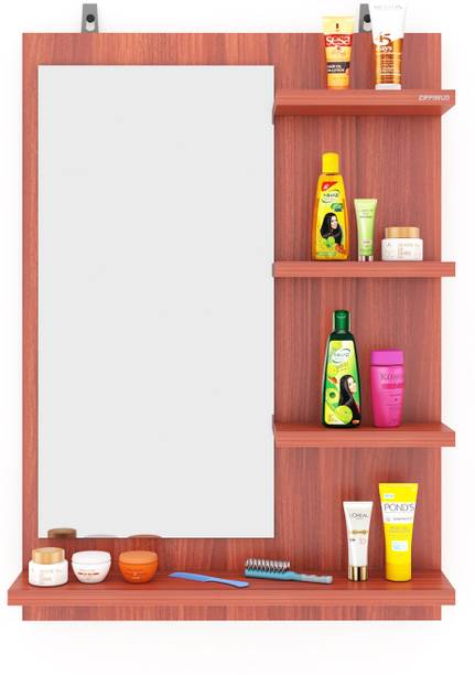 ZIPPIWUD Wall Mounted Dressing Mirror with Shelves Wooden Storage Organizer Unit Engineered Wood Dressing Table