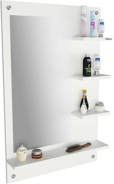 Madhuran Engineered Wood Dressing Mirror, Wall Mount Vanity Mirror with Shelves Engineered Wood Dressing Table
