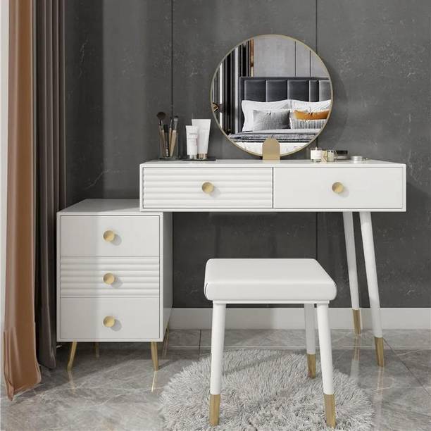NG Decor Makeup Vanity Desk Vanity Set with Mirror & Stool Dresser Table with 5 Drawers Engineered Wood Dressing Table