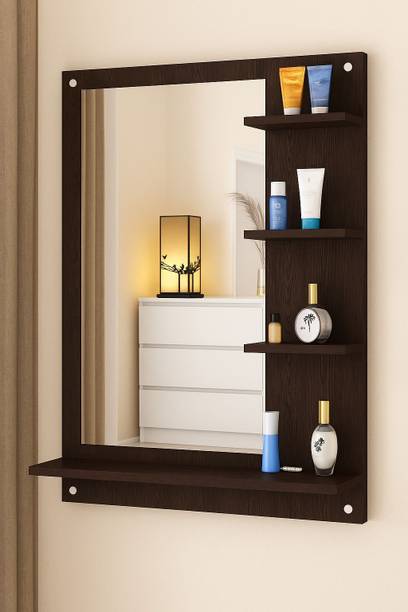 DIY HOME Elegant Series Pure Brown Mirror with Extra large mirror Engineered Wood Dressing Table