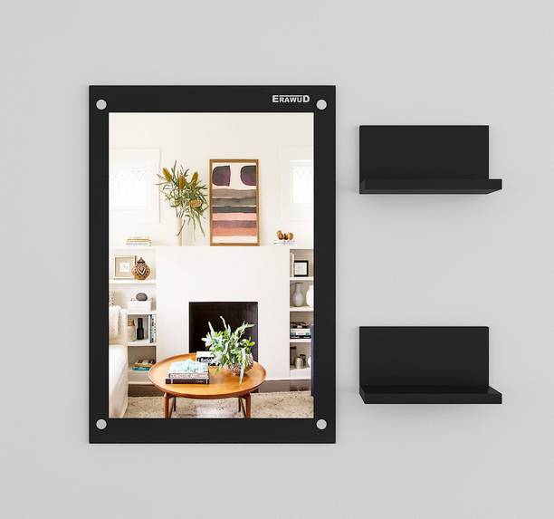 ERAWUD Wood Wall Mount Dressing Table Mirror With Shelves For Home Decor Engineered Wood Dressing Table