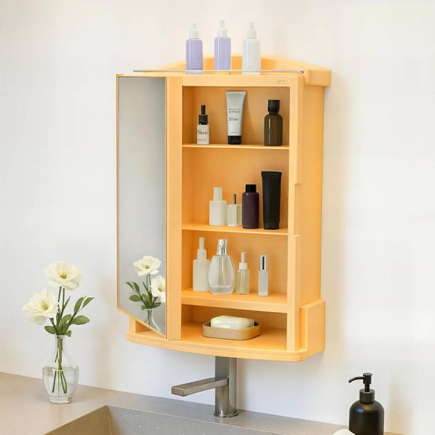 KRELIX Plastic Premium Multipurpose Wall Mounted Storage Cabinet with Mirror Plastic Wall Shelf