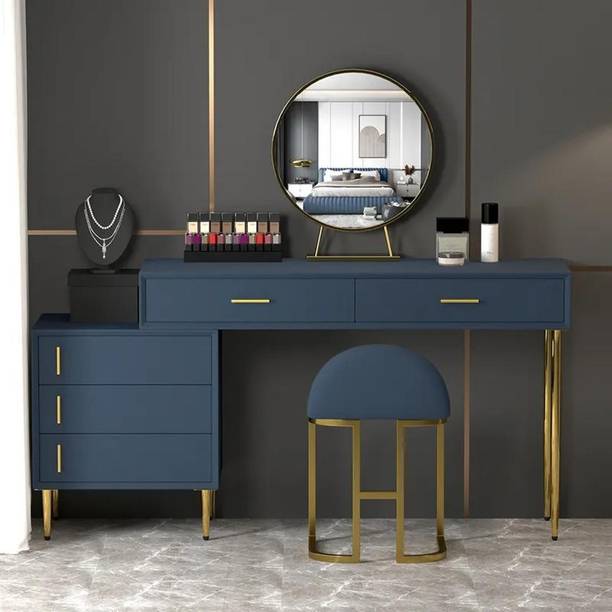 NG Decor Makeup Vanity Set Retracted Dressing Table Cabinet&Stool&Mirror Included Engineered Wood Dressing Table