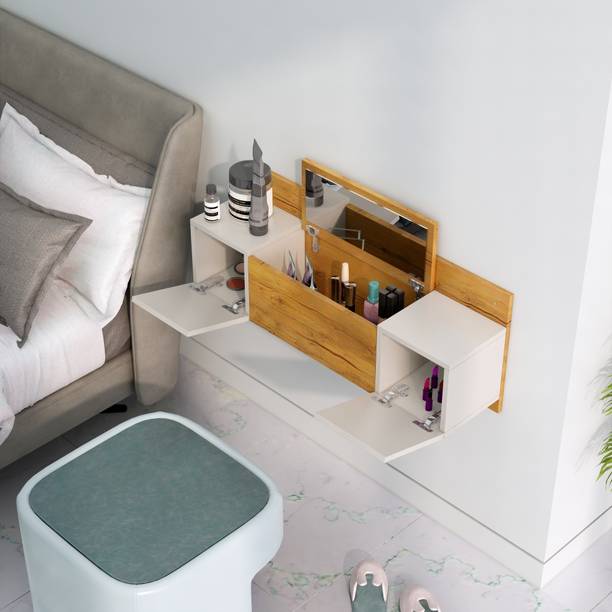 Hexa Red Wall Mount Dressing Table with 2 Door, Mirror and Huge Storage Space Vanity Engineered Wood Dressing Table