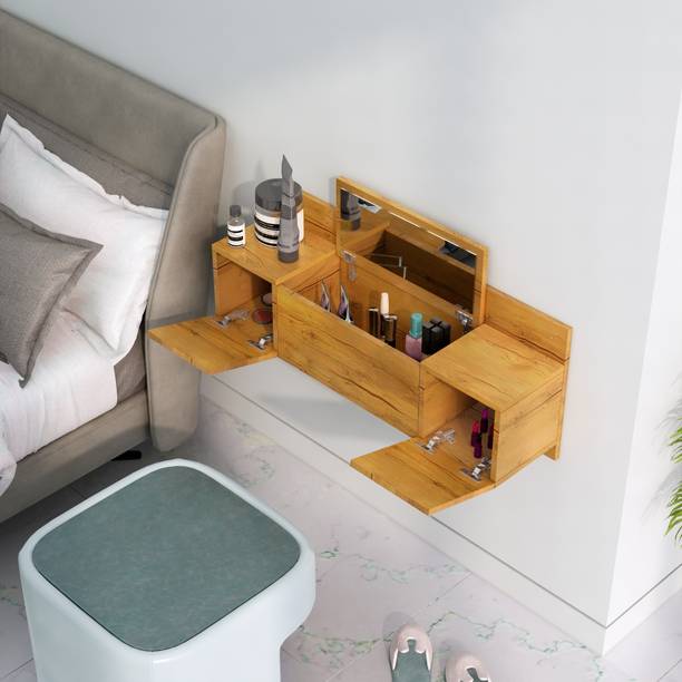 Hexa Red Wall Mount Dressing Table with 2 Door, Mirror and Huge Storage Space Vanity Engineered Wood Dressing Table