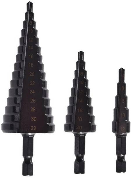 Digital Craft 3Pcs HSS Step Drill Bit Set – 4-12mm, 4-20mm, 4-32mm Titanium Coated Spiral Cone Cutter Tool for Metal, Plastic, Wood & DIY Projects