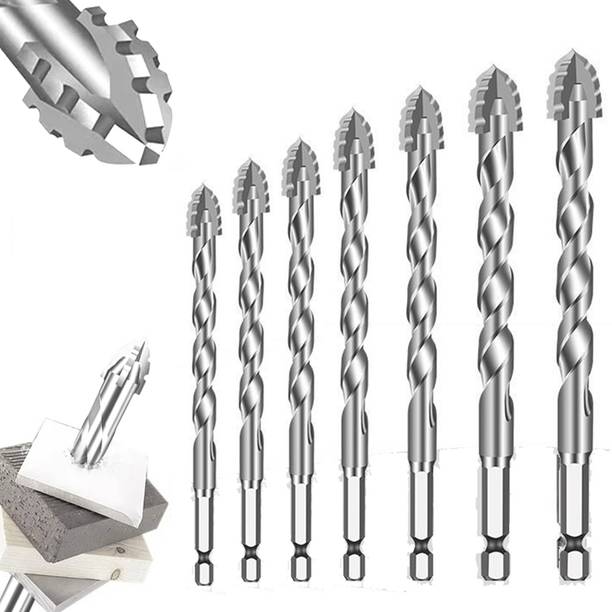 Probero 7Pcs Alloy Steel Carbide Drill Bits for Ceramic and Glass Tile 7 Pcs Alloy Steel Carbide Drill Bits Set for Tile Glass Marble Concrete 3 to Masonry Bits Set