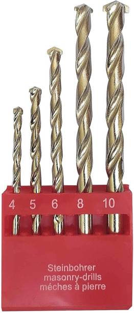 LRYDUK BEST QUALITY 5Pc Masonry Wall Drill Bit Set Round Shank Tile, Brick, Cement, Concrete, Plastic & Wood