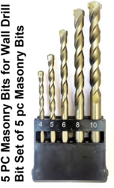 LRYDUK QUALITY 5Pc Masonry Wall Drill Bit Set Round Shank Tile, Brick, Cement, Concrete, Plastic & Wood