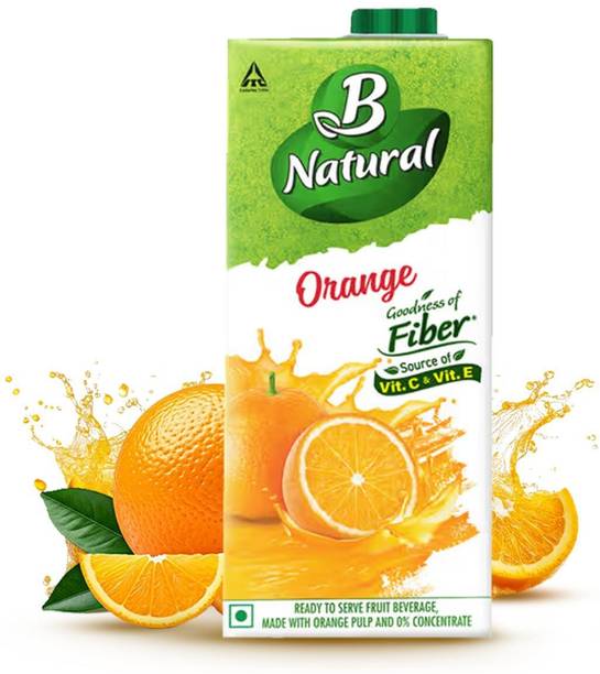 B Natural Orange Juice, Goodness of fiber, Enriched with Vitamin C & E