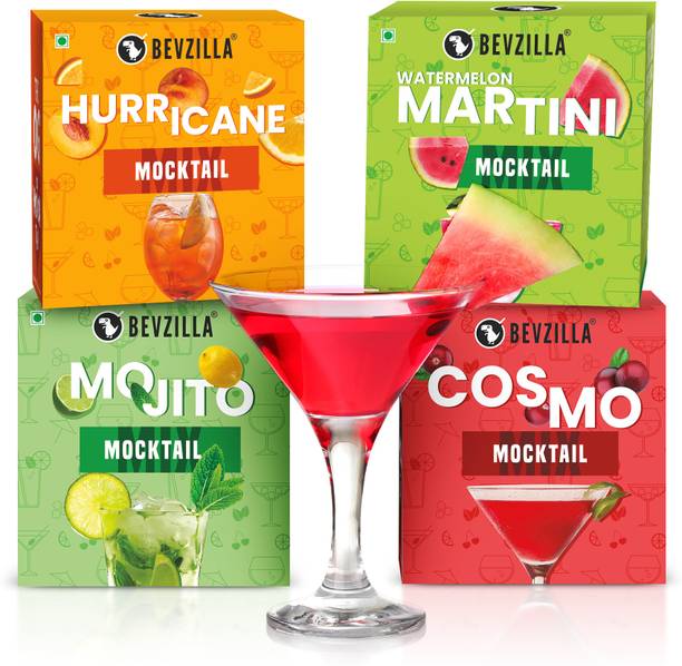 Bevzilla Hurricane, Martini, Mojito & Cosmo Instant Mocktail Mixer Powder Pack of 4 set