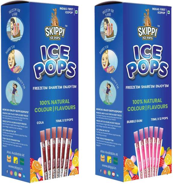Skippi Ice Pops Cola and Bubblegum Flavour Pack of 12+12