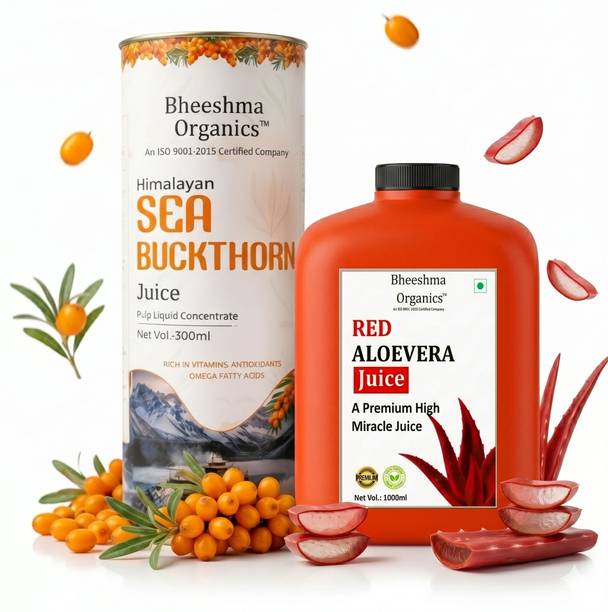 BHEESHMA ORGANICS Red Aloe Vera 1L & Sea Buckthorn 300ml Juice Combo Immunity Booster