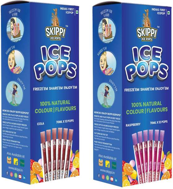 Skippi Ice Pops Cola and Raspberry Flavour Pack of 12+12