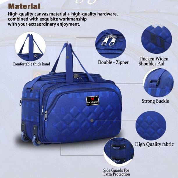 60 L Strolley Duffel Bag - STROLLY DUFFEL BAG HIGH QUALITY BLUE CHEKS TRAVEL BAG HAND MEN WOMEN FOR CABIN - Blue - Large Capacity