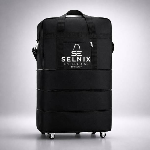 30 L Strolley Duffel Bag - 3 Layer Expandable Nylon Duffle Bag with Wheels - Black - Regular Capacity