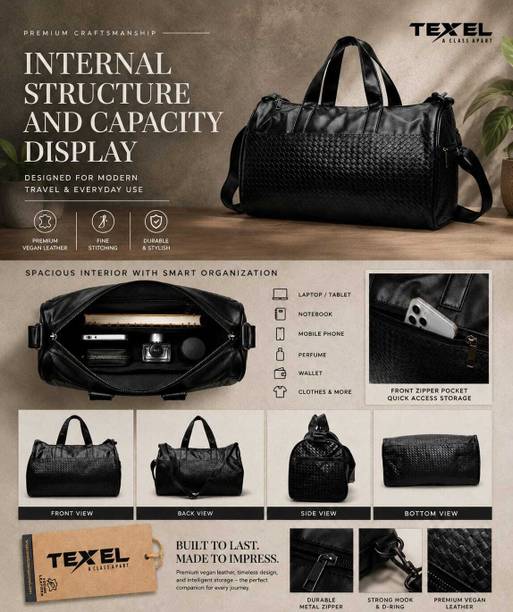 35 L Hand Duffel Bag - Urban Voyager Black Leather Duffel - Black - Regular Capacity
