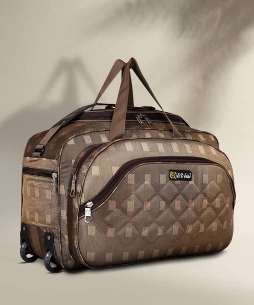 60 L Strolley Duffel Bag - Fabric Travel Duffel Bags for Men and Women - Brown - Large Capacity