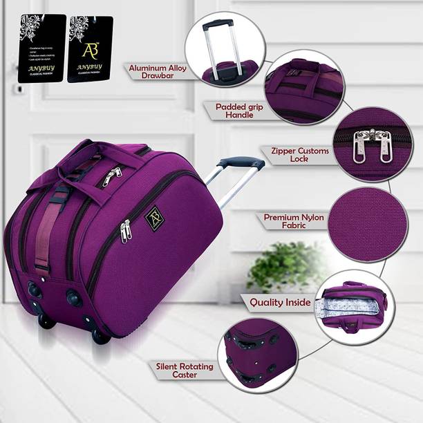 69 L Strolley Duffel Bag - 20 Inch Duffle Trolley Luggage Bag Men and Women - Purple - Large Capacity