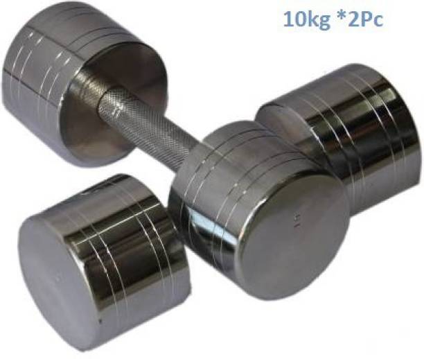 GYM KART (10 Kg X 2 Pcs) Quality Steel Chrome Plated Fixed Weight Dumbbell