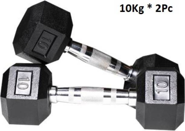 Sports Era Hexa Dumbbells Pure Rubber (10X2 =20kg) Set For Home Gym Workout Fixed Weight Dumbbell