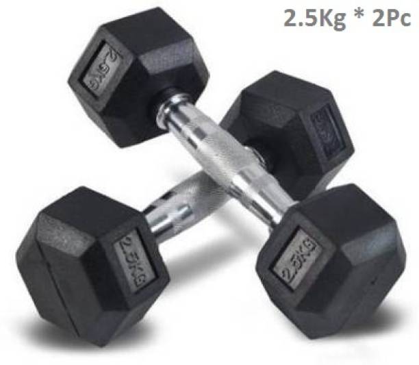 Sports Era Hexa Dumbbells Quality Rubber (2.5X2 =5kg) Set For Home Gym Workout Fixed Weight Dumbbell