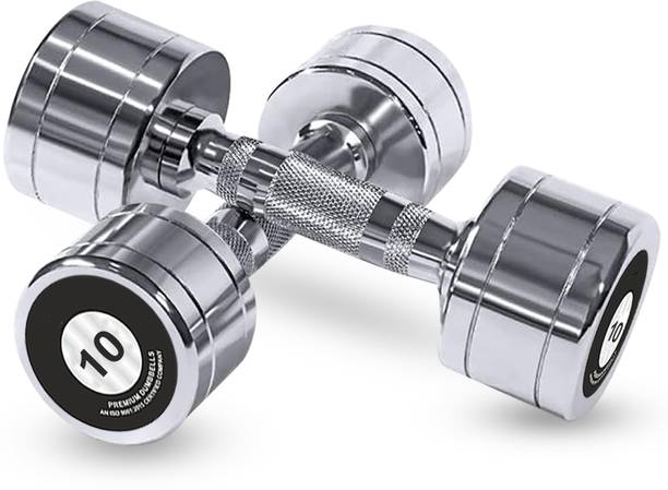 RAWFIT Steel Chrome Dumbbells For Men & Women strength iron 10 kg Dumbbell set Fixed Weight Dumbbell