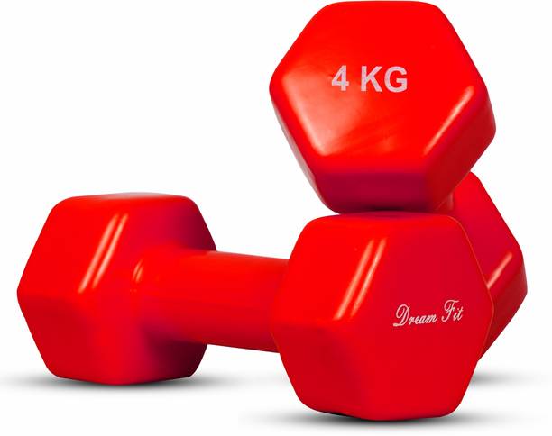 DreamFit Vinyl Coated Iron Dumbbells Set || Hex shape & non-slip grip - 1pair (4Kgx2=8Kg) Fixed Weight Dumbbell