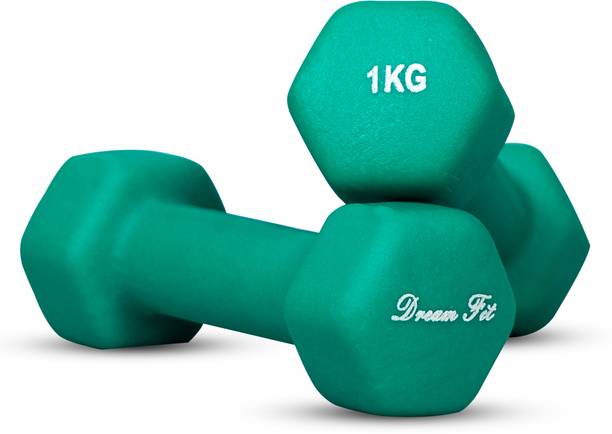 DreamFit Vinyl Coated Iron Dumbbells Set || Hex shape & non-slip grip - 1pair (1Kgx2=2Kg) Fixed Weight Dumbbell