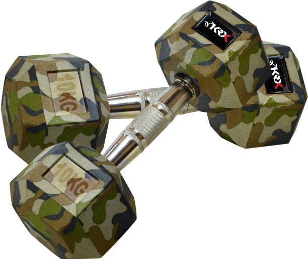 KRX Premium Solid Rubber Hexa Camo (10Kg*2) Fixed Weight Dumbbell