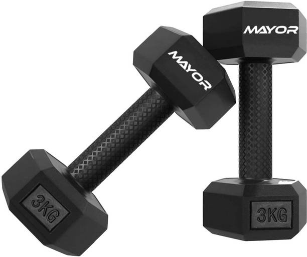 MAYOR Premium PVC 3KG Dumbbells Set for Home Gym, 1 Pair Hex Dumbbells, 3KG X 2 PCS Fixed Weight Dumbbell