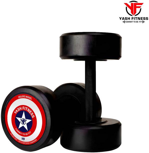 yash fitness Captain America Style Black Rubber Dumbbells 15kgX2 Dumbbells Fixed Weight Dumbbell