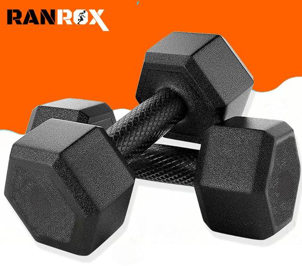 RANROX FITNESS 5KG PVC Dumbbells Hexagon design Weights Fitness Home Gym Exercise (Pack of 2) Fixed Weight Dumbbell