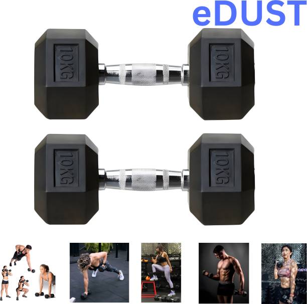 eDUST ® Hexa Steel Grip Black Dumbbell (10 kg X 2) 20 kg Set, Fitness Fixed Weight Dumbbell