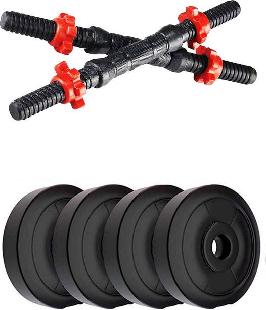 DreamFit PVC Adjustable Dumbbells Set with black dumbbell rods and 10kg PVC weight Adjustable Dumbbell