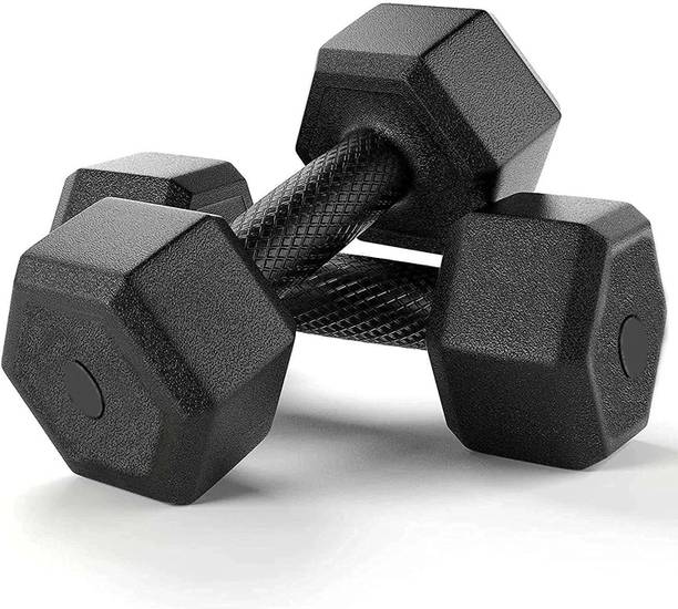 KSP LITE Black PVC Hexa Dumbbell Set, 1 Pair Hex Dumbbells, Home Gym 5KG x 2PCS Fixed Weight Dumbbell