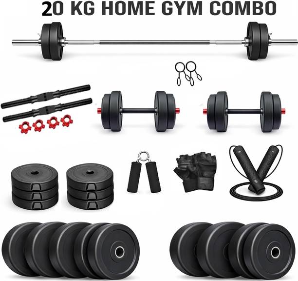 DCS Pro SPORTS & FITNESS 20kg Home Dumbbell KIT + 3ft Rod with Fitness Accessories Adjustable Dumbbell