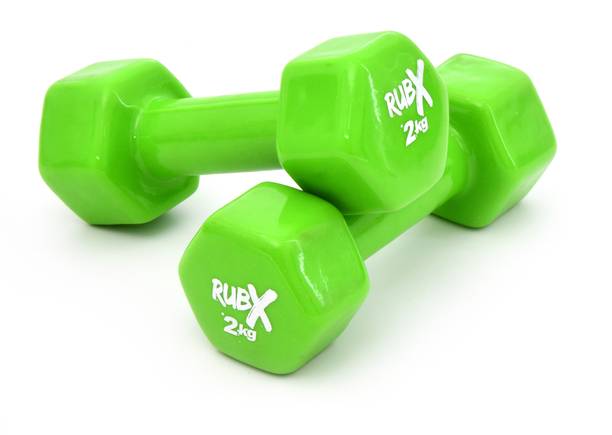 RUBX Premium Unisex Vinyl Dumbbells for Exercise & Fitness (2 kg X 2= 4 kg)(GREEN) Fixed Weight Dumbbell