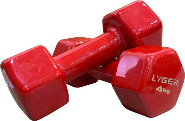 LYGER Vinyl Coated Hex Shape Dumbbell 4kg Pair for Fitness, Strength Training Exercise Fixed Weight Dumbbell