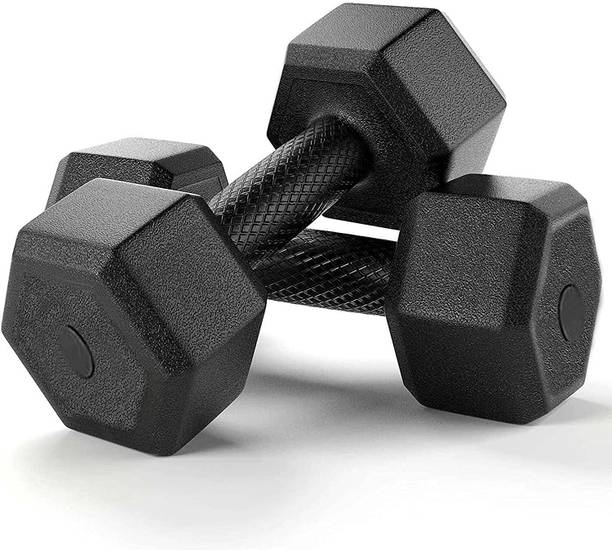 JASMINE Dumbbells, Dumbbells Set, 3Kg Pair PVC Black Fixed Weight Dumbbell