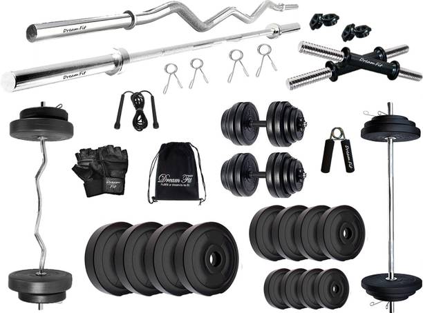 DreamFit 40 KG PVC Dumbbell Set with 3ft(Straight & Bend) RODS Adjustable Dumbbell Adjustable Dumbbell