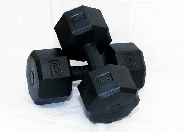 HOC Plastic Hex-Dumbells pair 5KG each Fixed Weight Dumbbell