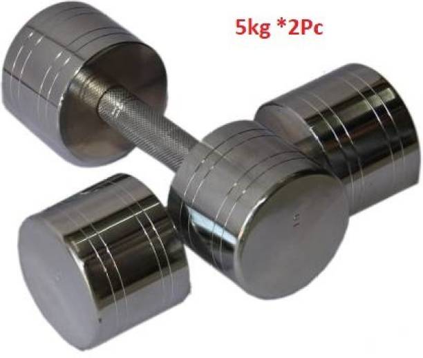 GYM KART Quality Set of (5 Kg X 2 Pcs) Steel Chrome Plated Fixed Weight Dumbbell