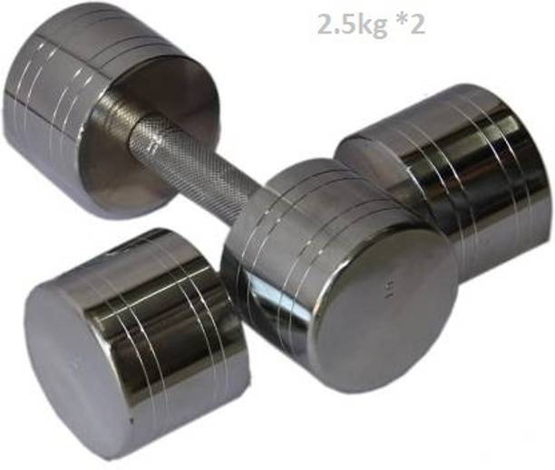 GYM KART Exclusive Premium Quality (2 x 2.5kg) Chrome Steel Dumbbell Fixed Weight Dumbbell