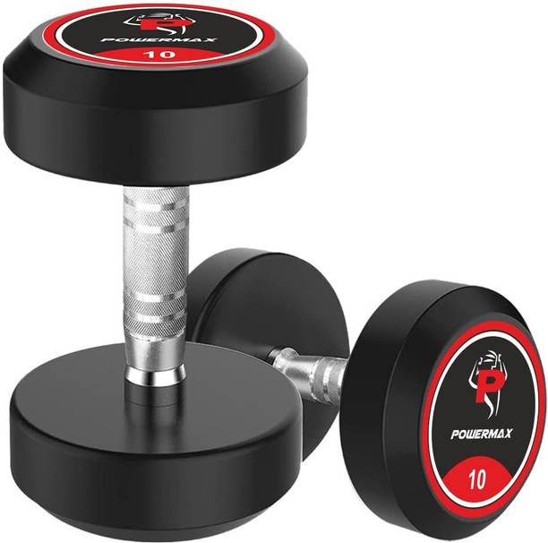Powermax Fitness 10KG Pair Rubber Coated Round Dumbbell, Ideal for Home & Gym (10KG x 2pcs) Fixed Weight Dumbbell