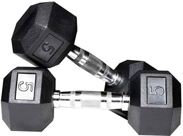 FITRXX Professional HEX Shape Premium Quality Rubber Fixed Weight Dumbbell(2kg*2=10kg) Fixed Weight Dumbbell
