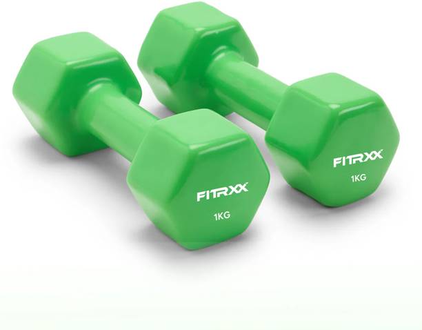FITRXX Vinyl Dumbbells 1 Kg | Men And Women | Non-Slippery Dumbbell (Set Of 2), Green Fixed Weight Dumbbell