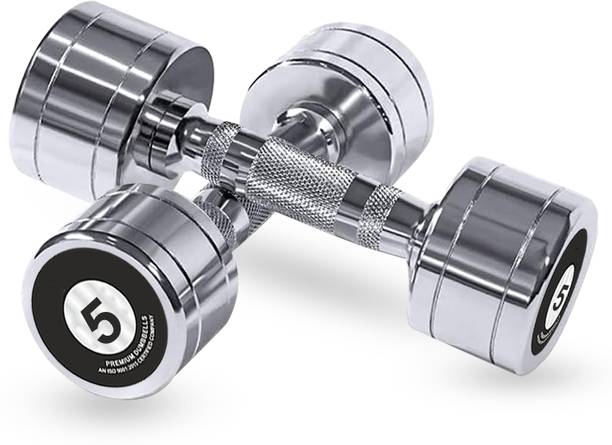 RAWFIT Steel Chrome Dumbbells For Men & Women strength iron 5 kg Dumbbell set Fixed Weight Dumbbell