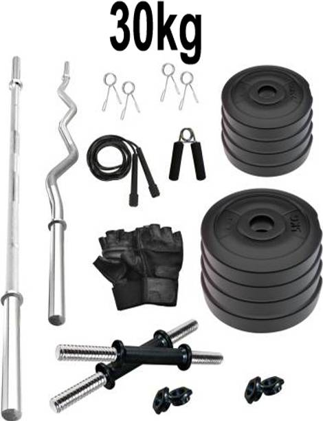 DCS Pro FITNESS 30kg PVC Dumbbell Set + 3ft.(Straight + Bend) RODS + FITNESS ACCESSORIES Adjustable Dumbbell