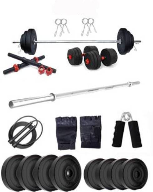 Spirax 20KG PVC Weight Set with Dumbbell Rods, 3ft Straight Rod & ACC Gym Gym & Fitness Kit